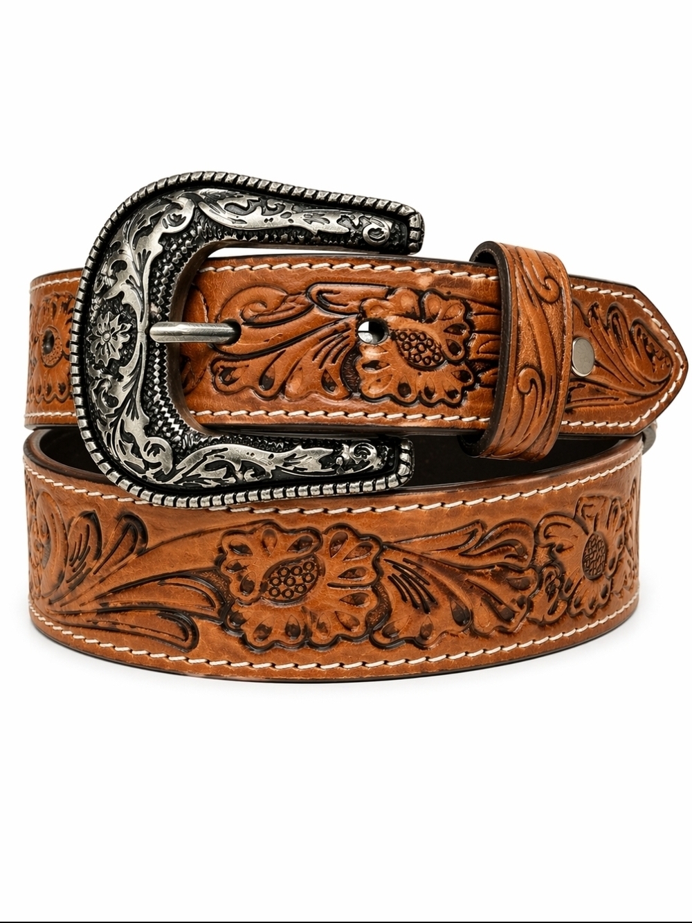 Montauk Leather Western Belt XL 42-44 Brown Tooled Cowboy Floral NWT